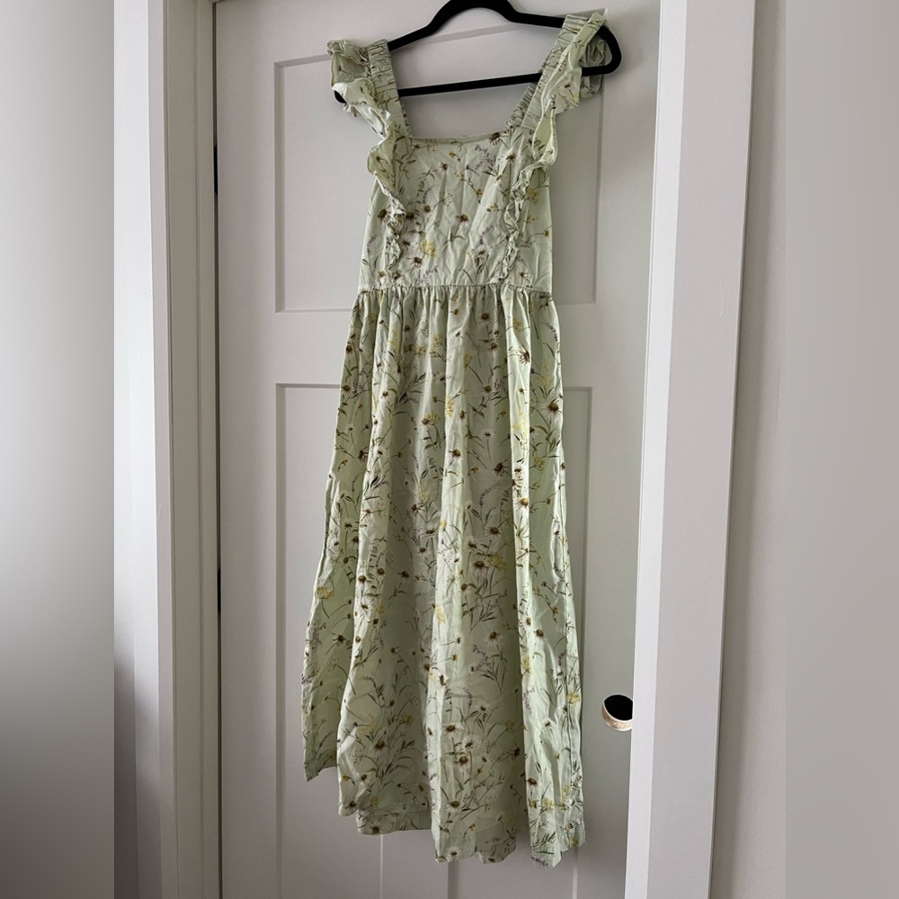 Floral Ruffle-Strap Midi Dress - Light Green